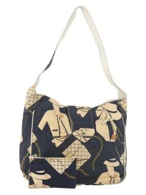 CHANEL Shoulder Bag Canvas Navy Gold CC Auth ARZ138